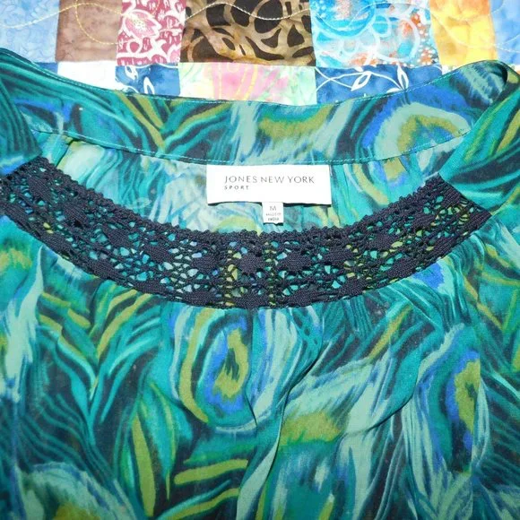 JONES NEW YORK STUNNING L/S KNITTED NECK & SLEEVE BLOUSE~SZ MED - Picture 4 of 7